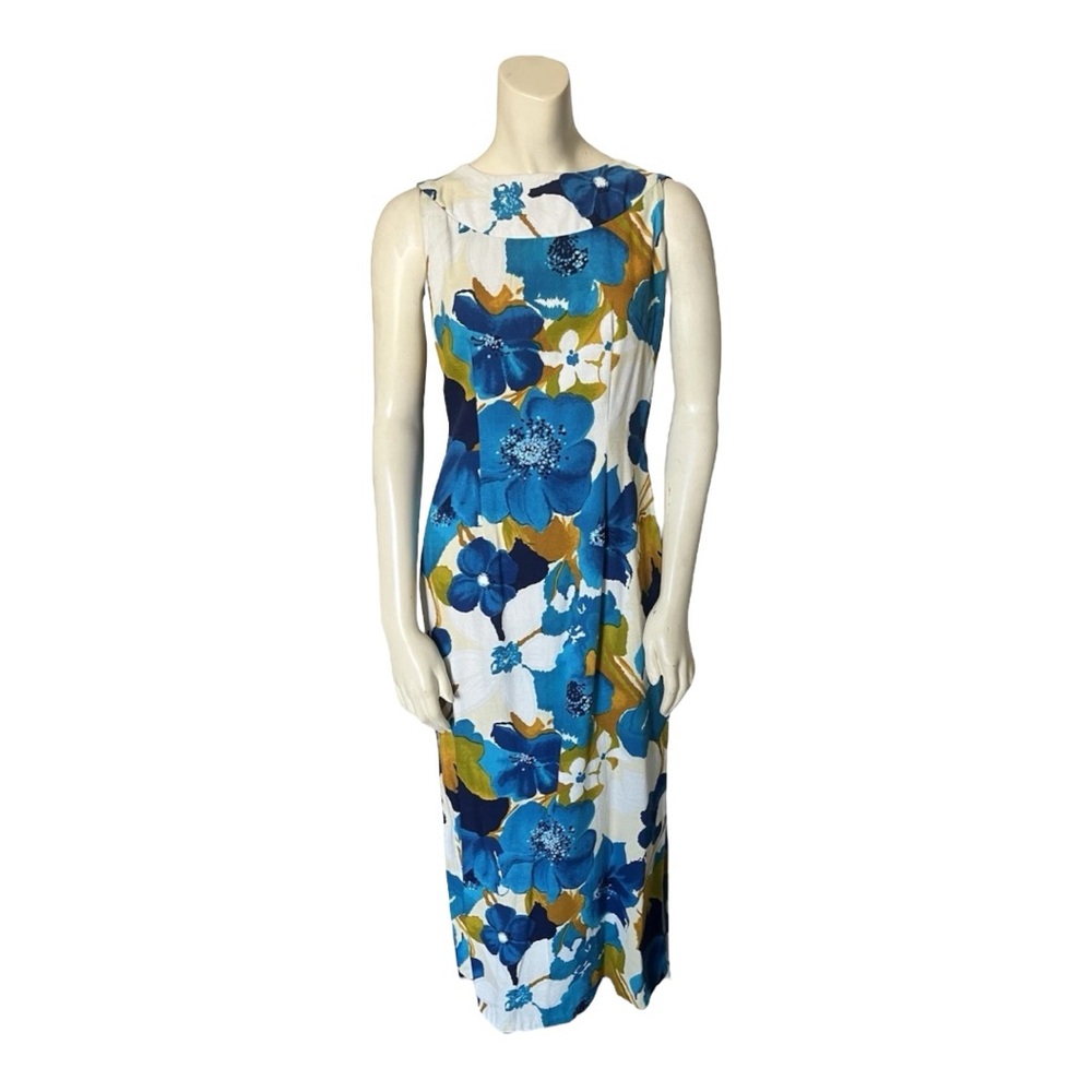 Vintage Hukilau Fashions Hawaiian Floral Maxi Dress withTrain Barkcloth size 12